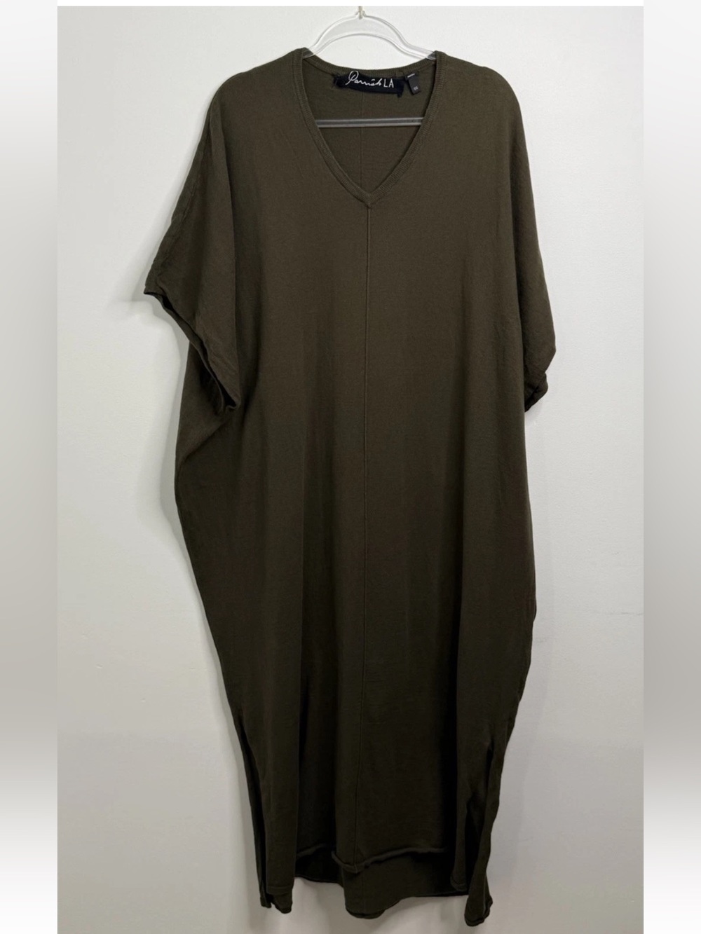 Parrish LA Cotton Cashmere Olive Green Oversized One Size Caftan Dress Lagenlook